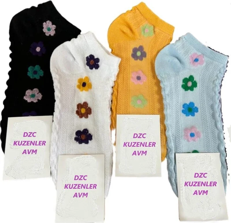 دي زي سي كوزنلر أفم Dzc Cousins ​​Avm 4 Pair Cute Patterned Women's Booties Daisy Stitched Socks 36-40