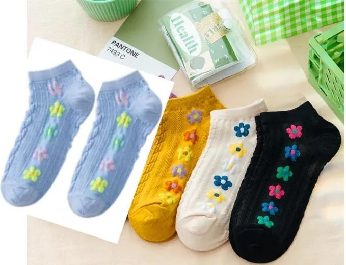 دي زي سي كوزنلر أفم Dzc Cousins ​​Avm 4 Pair Cute Patterned Women's Booties Daisy Stitched Socks 36-40