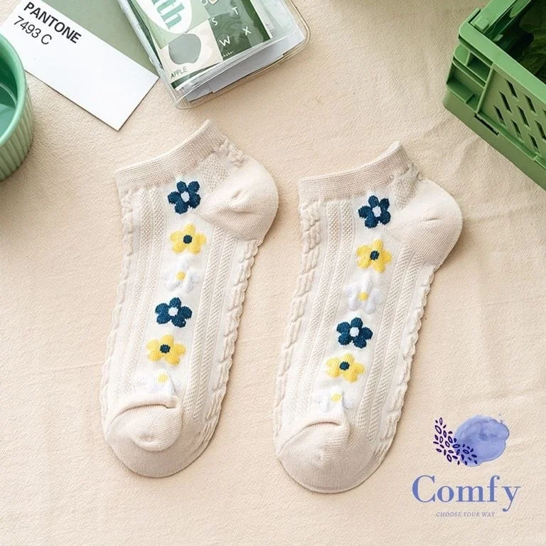 دي زي سي كوزنلر أفم Dzc Cousins ​​Avm 4 Pair Cute Patterned Women's Booties Daisy Stitched Socks 36-40