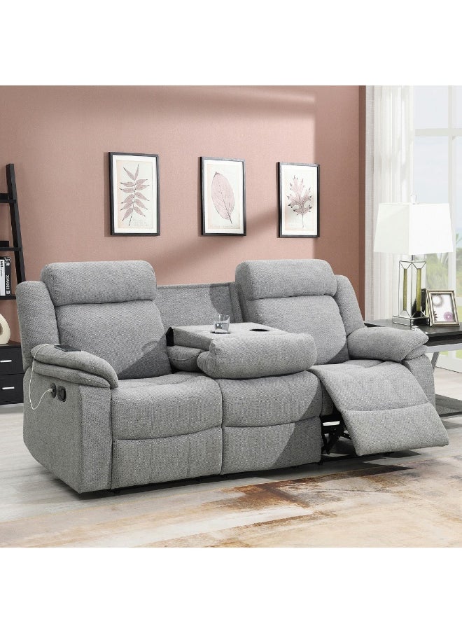 Home Box - Hilton 3-Seater Fabric Recliner With 2-Cupholder Dropdown Table And Usb Port 210 X 99 X 94 Cm - Image 1
