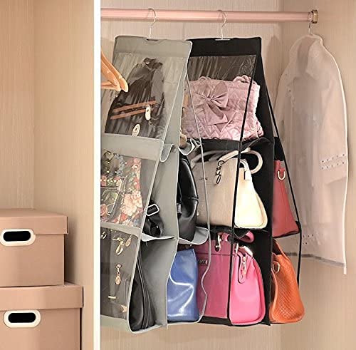 tgopit Hanging Handbag Organizer for Closet 1pcs 6 Pockets Organizer Purse for Wardrobe Space Saving Purse Hanger for Bedroom Bag Hanger Storage Handbags Holder Dust ProofBlack - Image 3