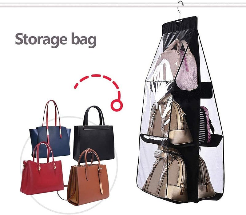tgopit Hanging Handbag Organizer for Closet 1pcs 6 Pockets Organizer Purse for Wardrobe Space Saving Purse Hanger for Bedroom Bag Hanger Storage Handbags Holder Dust ProofBlack - Image 2