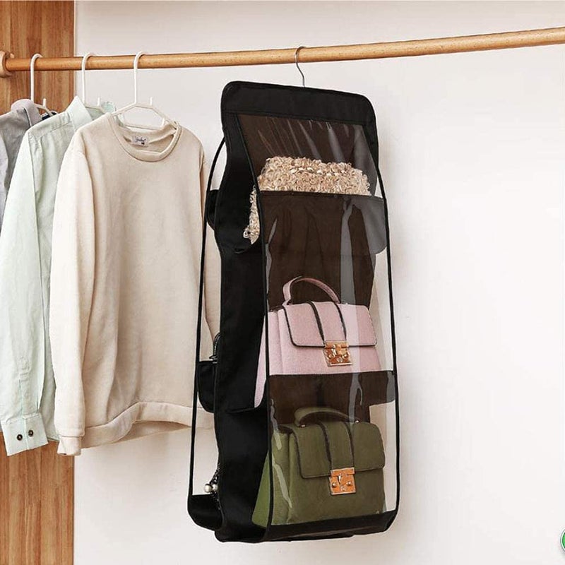tgopit Hanging Handbag Organizer for Closet 1pcs 6 Pockets Organizer Purse for Wardrobe Space Saving Purse Hanger for Bedroom Bag Hanger Storage Handbags Holder Dust ProofBlack - Image 1