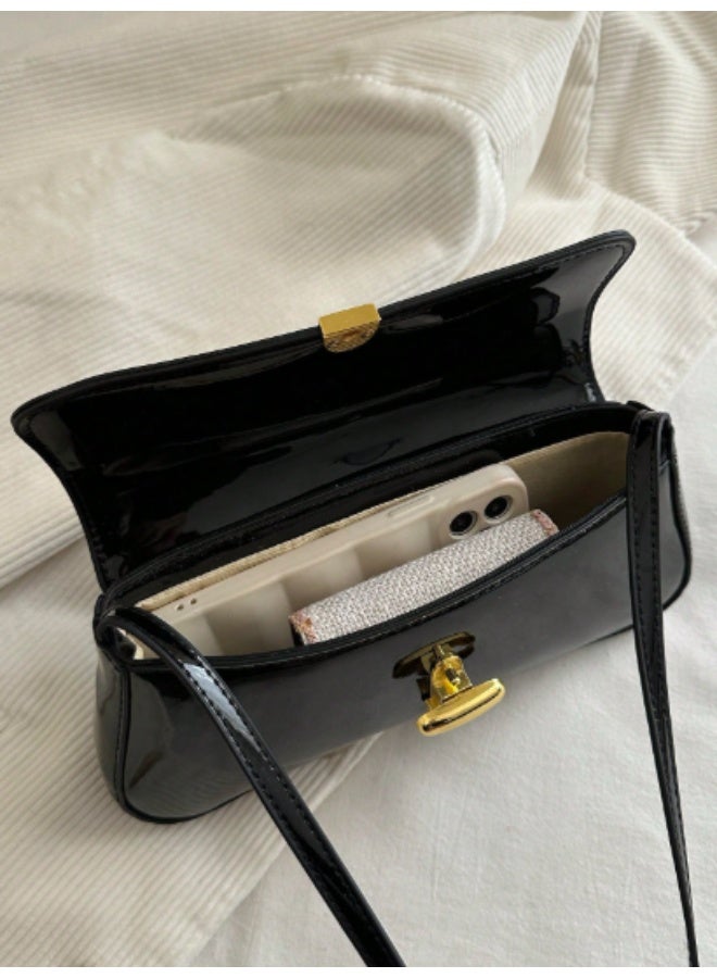 عرب شنطة كتف نسائية بنمط فينتاج، جلد صناعي لامع، تصميم فلاپ، عملية تحت الإبط، مثالية للمواعدة والسهرات والخروجات - Image 5