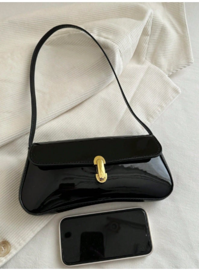 عرب شنطة كتف نسائية بنمط فينتاج، جلد صناعي لامع، تصميم فلاپ، عملية تحت الإبط، مثالية للمواعدة والسهرات والخروجات - Image 4