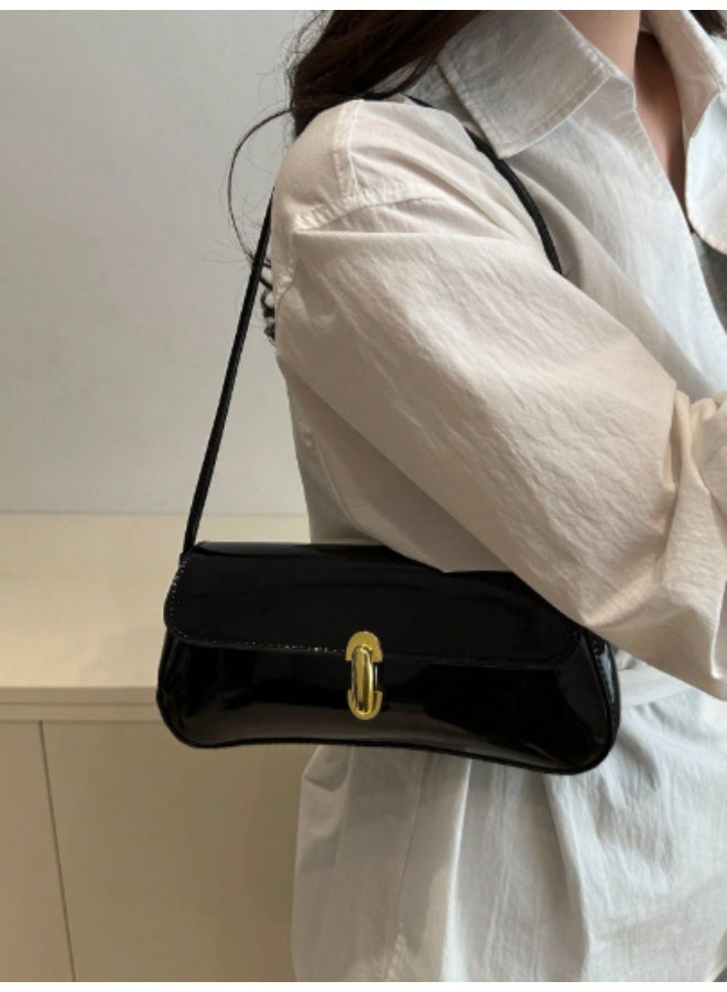 عرب شنطة كتف نسائية بنمط فينتاج، جلد صناعي لامع، تصميم فلاپ، عملية تحت الإبط، مثالية للمواعدة والسهرات والخروجات - Image 3