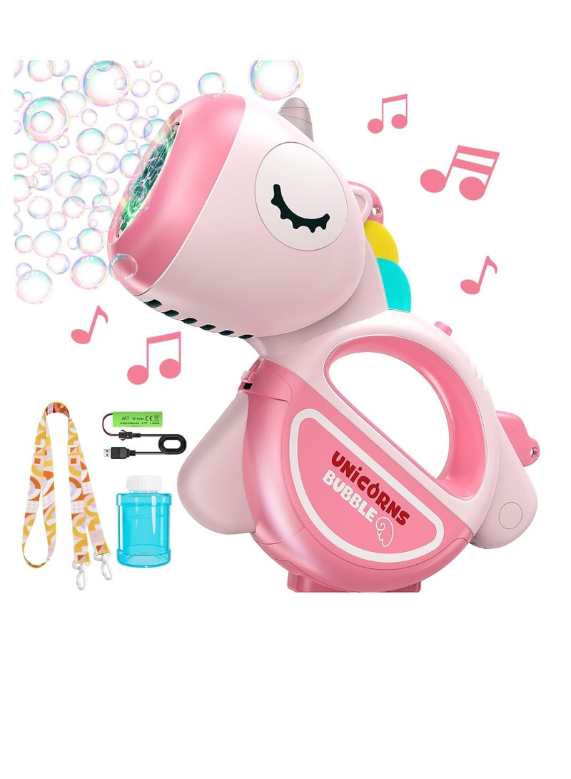 Bukela Rechargeable Bubble Maker with Lights Music, Portable Automatic Unicorn Machine for Parties Toddlers 1-3 ,3-5, 4-8, 360°Leak Proof Blower for Birthday Boys Girl Pet Gifts - Image 1