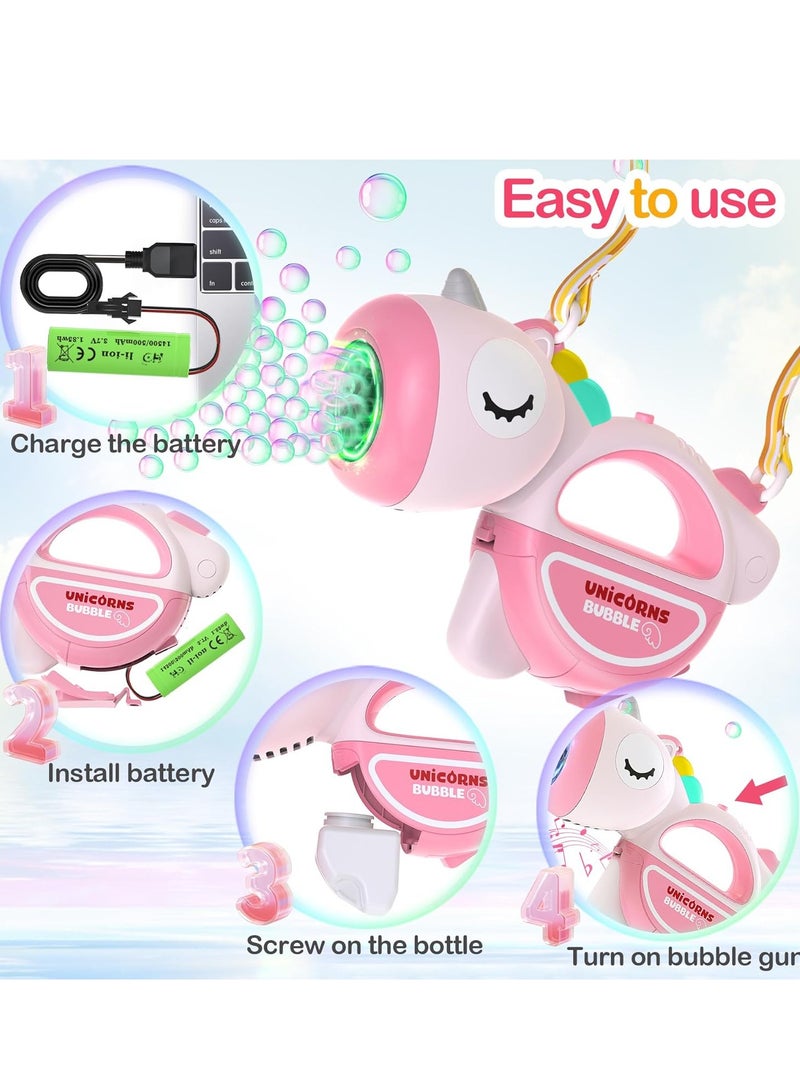 Bukela Rechargeable Bubble Maker with Lights Music, Portable Automatic Unicorn Machine for Parties Toddlers 1-3 ,3-5, 4-8, 360°Leak Proof Blower for Birthday Boys Girl Pet Gifts - Image 5