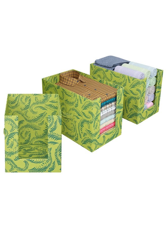 Kuber Industries Kuber Industries Metalic Print Shirt Organizer for Wardrobe|Foldable Non Woven Shirt Stacker|Designer Cupboard Organizer for Clothes |Clothes Storage box|Pack of 3 (Green) - Image 1