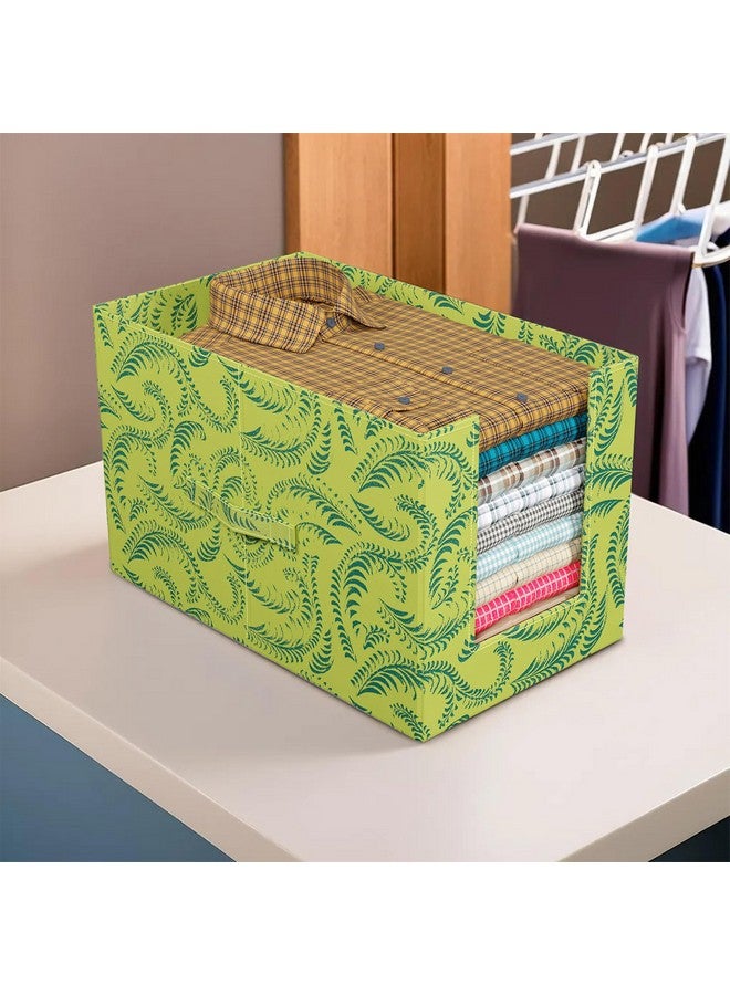 Kuber Industries Kuber Industries Metalic Print Shirt Organizer for Wardrobe|Foldable Non Woven Shirt Stacker|Designer Cupboard Organizer for Clothes |Clothes Storage box|Pack of 3 (Green) - Image 2