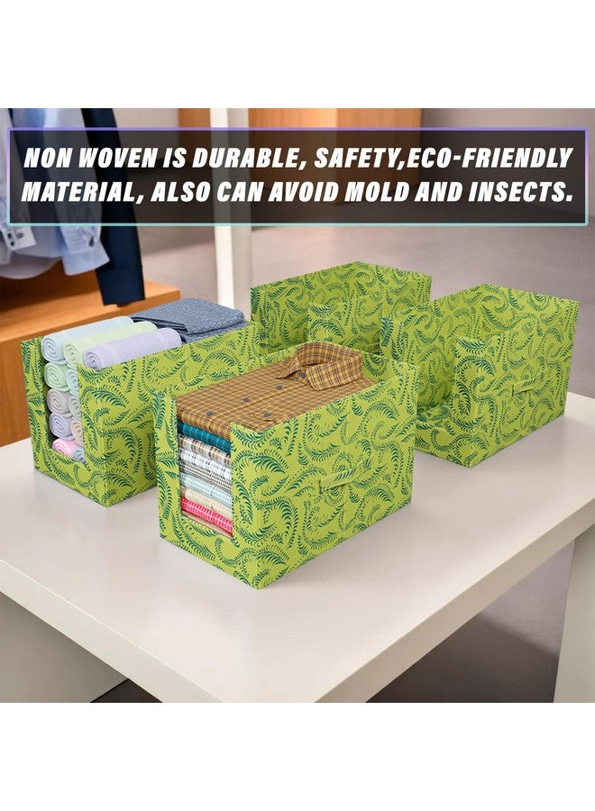 Kuber Industries Kuber Industries Metalic Print Shirt Organizer for Wardrobe|Foldable Non Woven Shirt Stacker|Designer Cupboard Organizer for Clothes |Clothes Storage box|Pack of 3 (Green) - Image 4