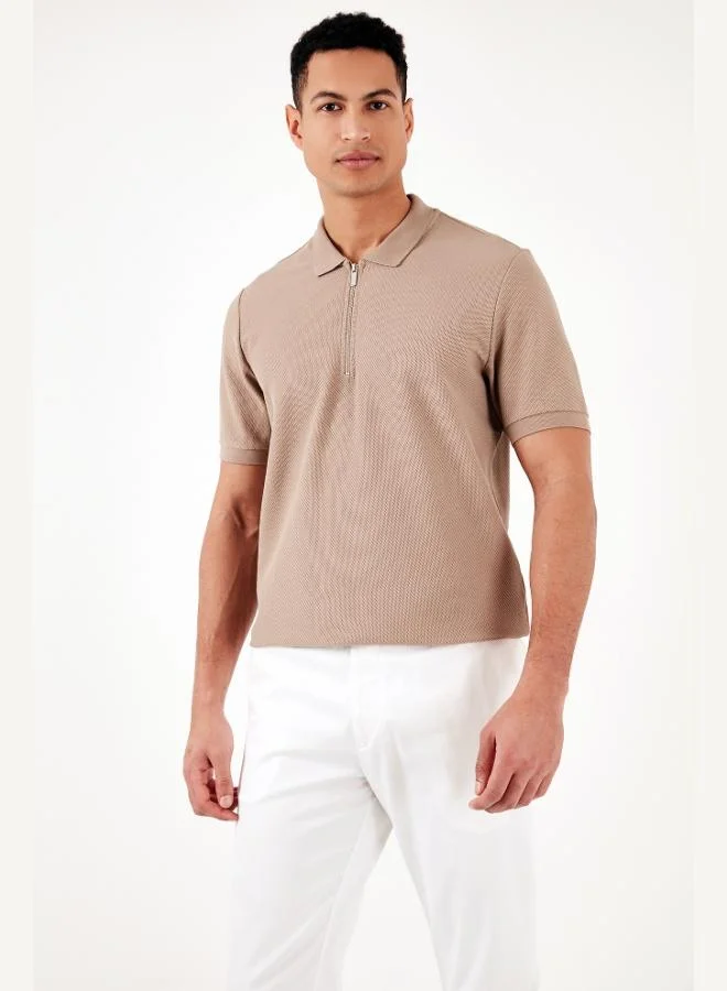 بوراتي تيشيرت بولو رجالي قطن بياقة بولو بسحاب مقاس عادي