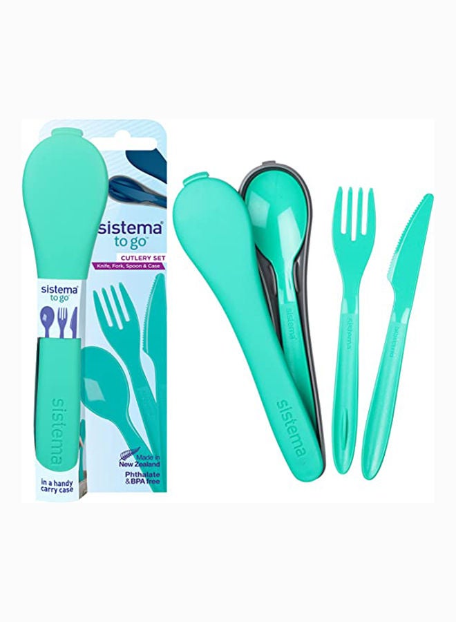 Sistema Cutlery Set To Go Teal (Green) – Reusable Fork, Knife, Spoon & Chopsticks with Portable Storage Case, BPA Free Travel Utensil Set for Office, School, Camping, Picnic & Lunch Box - Image 1