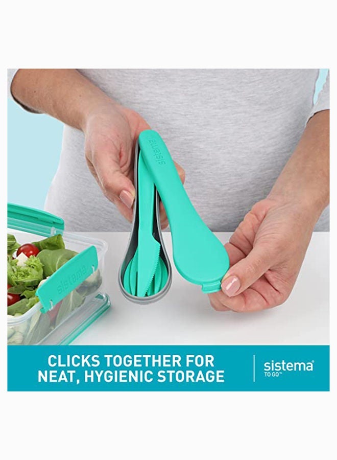 سيستيما طقم أدوات الطعام سيستيما تو جو أخضر (Teal) مع شوكة وسكين وملعقة وعيدان طعام داخل علبة حفظ محمولة، خالٍ من BPA، مناسب للعمل والمدرسة والسفر والتخييم والرحلات - Image 5