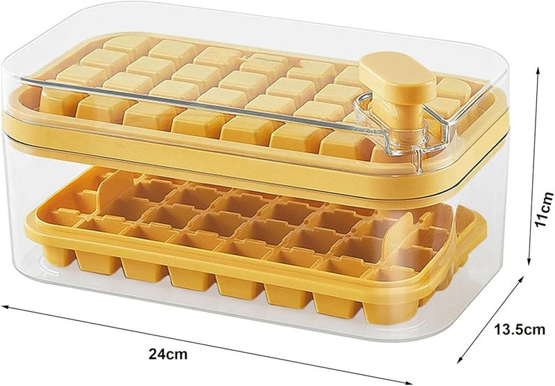 Home-Cloud Homecloud 2 Layer Ice Cube Tray with Lid Bin Square Ice Cubes Molds with Ice Scoop One Tap Easy Release Save Space BPA Free Ice Cube Storage Container 64 Ice Cubes Yellow - Image 4