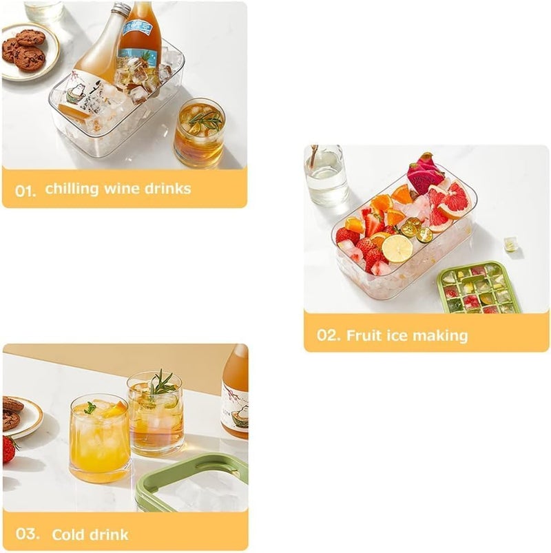 Home-Cloud Homecloud 2 Layer Ice Cube Tray with Lid Bin Square Ice Cubes Molds with Ice Scoop One Tap Easy Release Save Space BPA Free Ice Cube Storage Container 64 Ice Cubes Yellow - Image 3