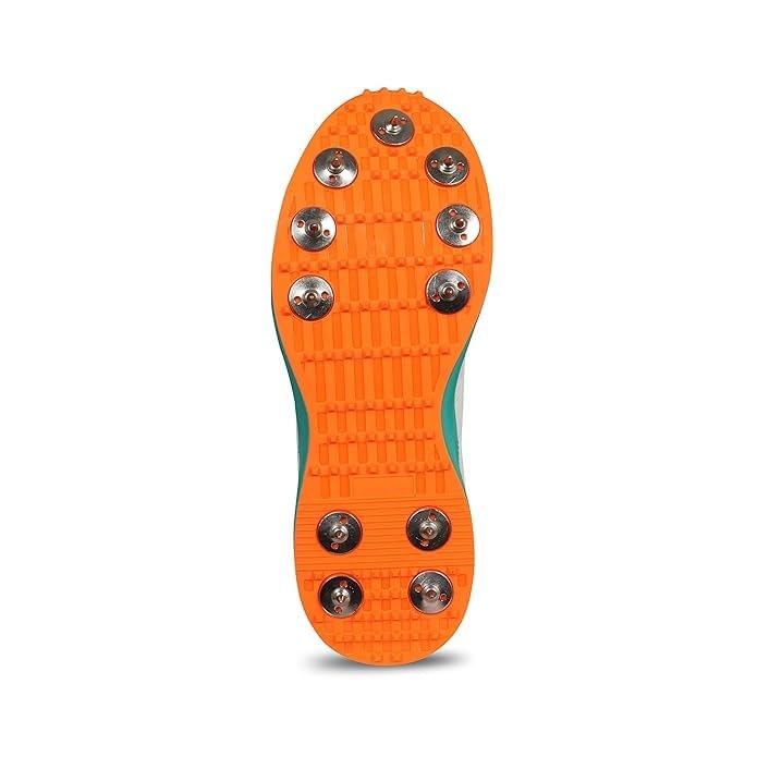 Vector X CKT- 200 Full Spike Cricket Shoes for Men PU Material Breathable Mesh Professional Field and Track Shoes (White-Blue-Orange, Size-7) - Image 4
