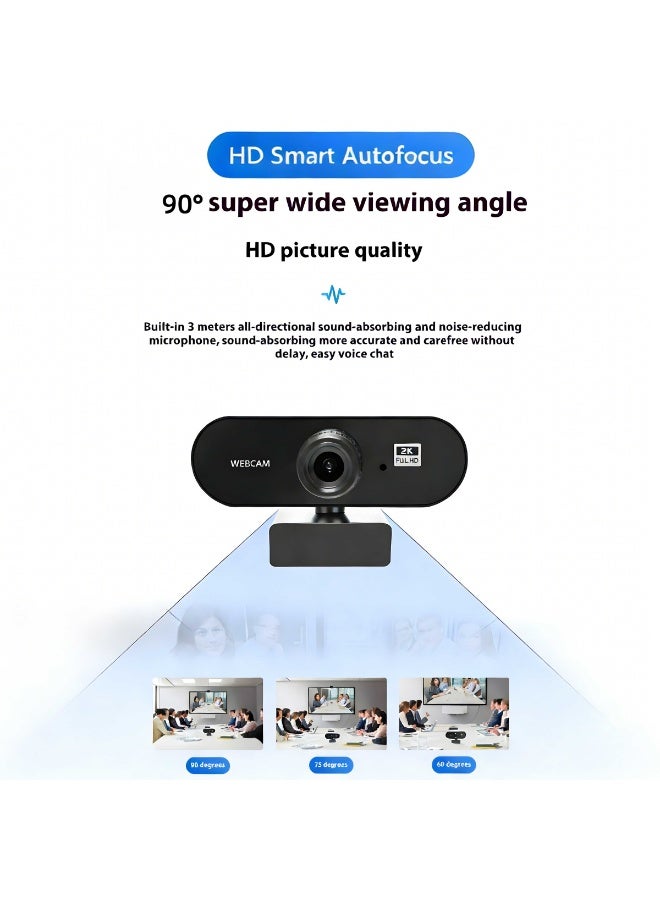 كلوزيلي كاميرا ويب USB بدقة ‎2K‎ فل اتش دي، كاميرا كمبيوتر مع ميكروفون بتقنية إلغاء الضوضاء بالذكاء الاصطناعي، كاميرا ويب تعمل بنظام التوصيل والتشغيل، فيديو ‎30FPS‎، تركيز تلقائي، تصحيح تلقائي للإضاءة، مجال رؤية قابل للتعديل، مناسبة للكمبيوتر واللابتوب وأجهزة سطح المكتب، لمكالمات الفيديو والاجتماعات والبث المباشر والبث الحي. - Image 5