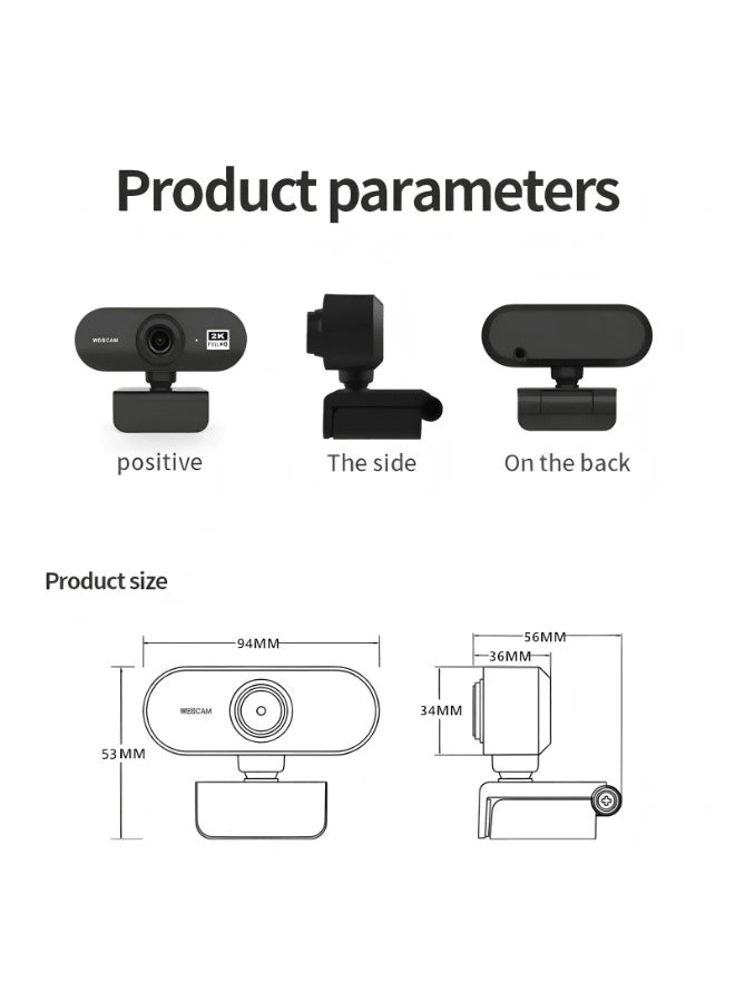 كلوزيلي كاميرا ويب USB بدقة ‎2K‎ فل اتش دي، كاميرا كمبيوتر مع ميكروفون بتقنية إلغاء الضوضاء بالذكاء الاصطناعي، كاميرا ويب تعمل بنظام التوصيل والتشغيل، فيديو ‎30FPS‎، تركيز تلقائي، تصحيح تلقائي للإضاءة، مجال رؤية قابل للتعديل، مناسبة للكمبيوتر واللابتوب وأجهزة سطح المكتب، لمكالمات الفيديو والاجتماعات والبث المباشر والبث الحي. - Image 4