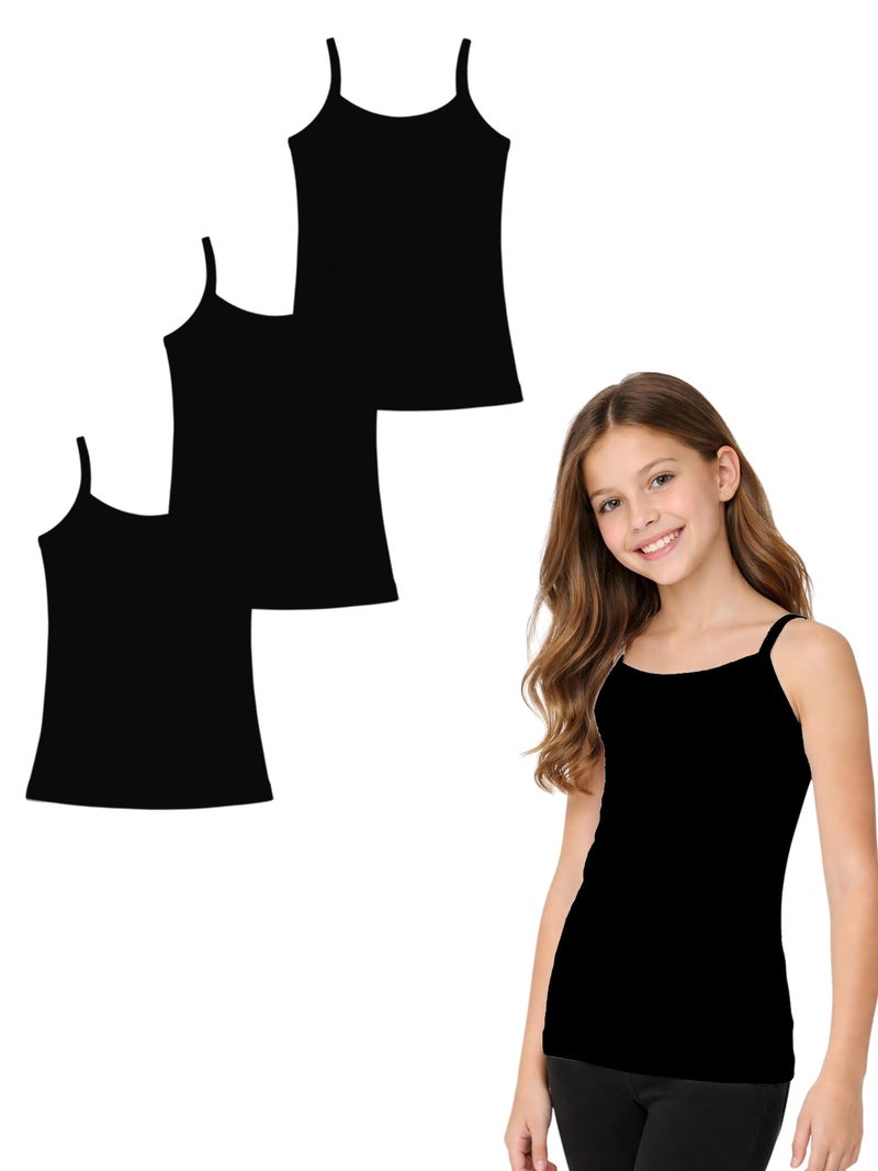 BODYCARE Girls 100% Cotton Regular Fit Dori Neck Vest | Skin Friendly | U-Neck | Lightweight | Sleeveless Design | Pack of 3, Black, 4-5 Years - Image 1