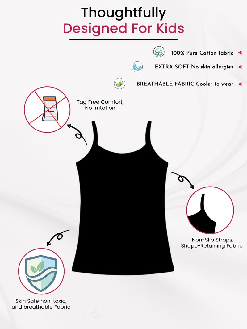 BODYCARE Girls 100% Cotton Regular Fit Dori Neck Vest | Skin Friendly | U-Neck | Lightweight | Sleeveless Design | Pack of 3, Black, 4-5 Years - Image 5