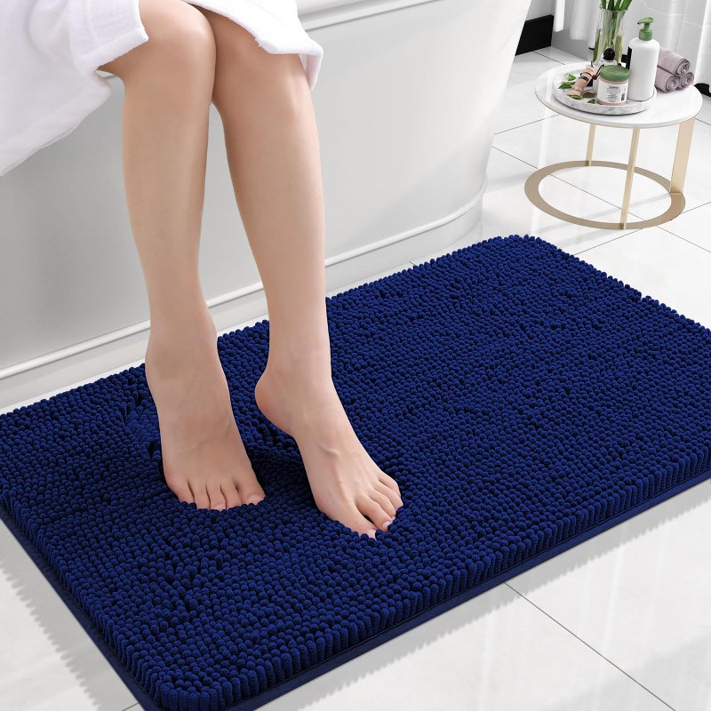 OLANLY Bathroom Rugs 24x16 Extra Soft Absorbent Chenille Bath Rugs Rubber Backing Quick Dry Machine Washable Bath Mats for Bathroom Floor Tub and Shower Home Decor Accessories Navy