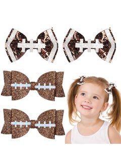 Whaline 4Pcs Glitter Football Hair Bow Clips Brown and White Football PU Leather Hairgrips Sparkly Alligator Clips for Sports Party Hair Accessories