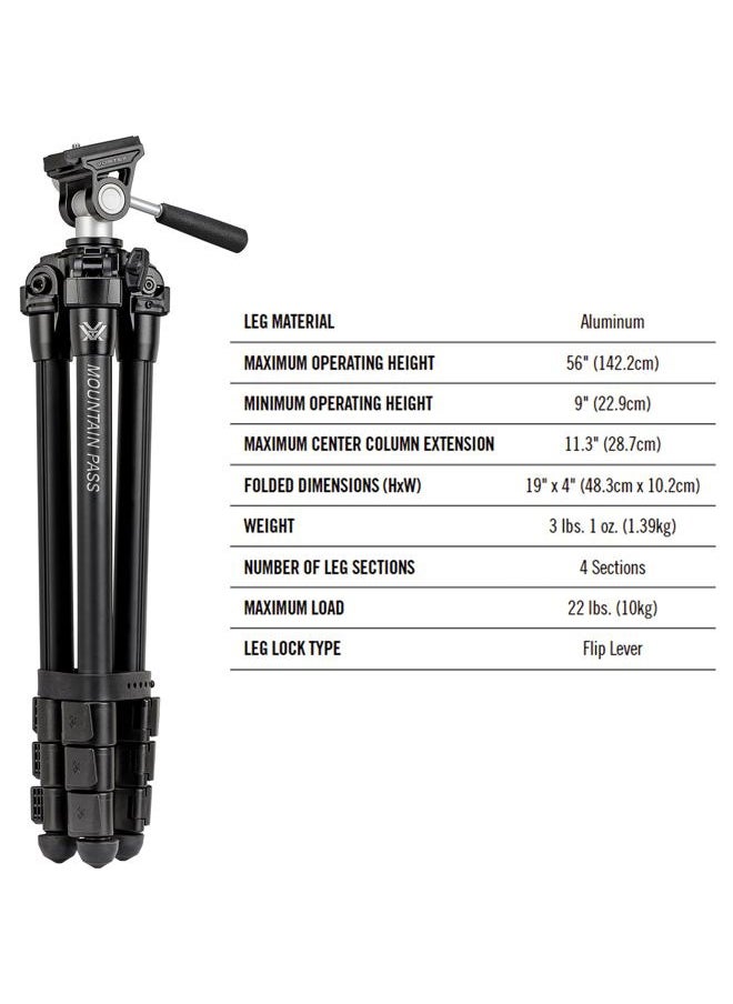 VORTEX Optics Mountain Pass Tripod Kit | Aluminum Tripod & Pan Head  - Image 4