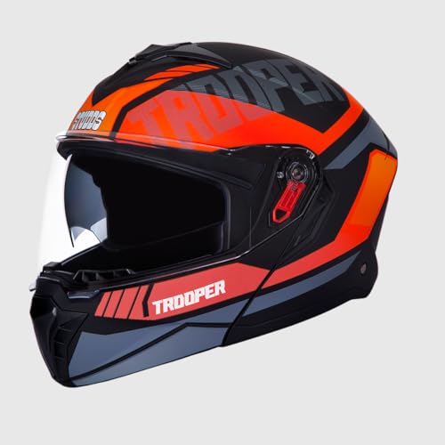 STUDDS Trooper DV D1 ISI and DOT Certified Matt Finish Flip-up Full Face Helmet for Men and Women (Matt Black N8 L) - Image 1