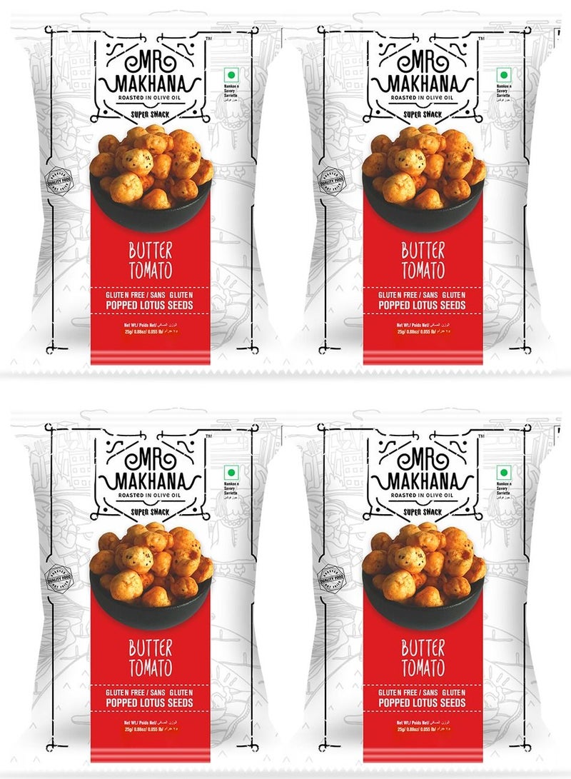 Mr Makhana BUTTER TOMATO Popped Lotus Seeds 25 Grams Pack of 4  - Image 1