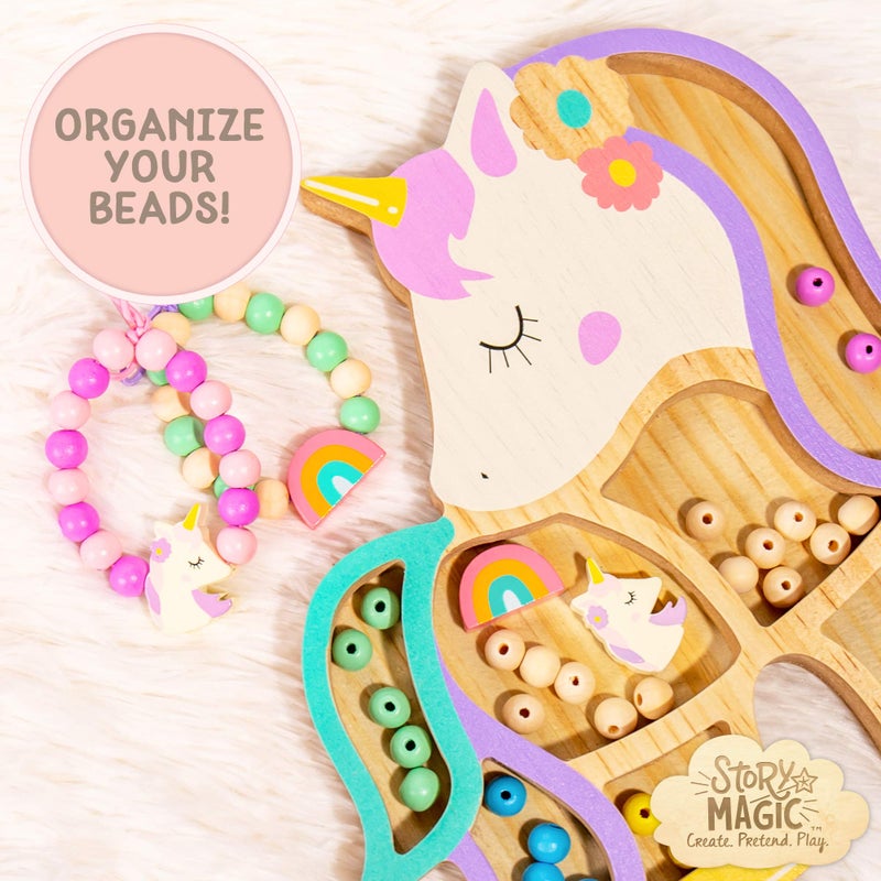 Story Magic Unicorn Bead Set by Horizon Group USA, Create Your Own Magical Beaded Jewelry, Includes Over 100 Natural Wooden Beads Large Hole, 5 Pre-Cut Elastic Cords with Shoelace Ends, Storage Case - Image 4