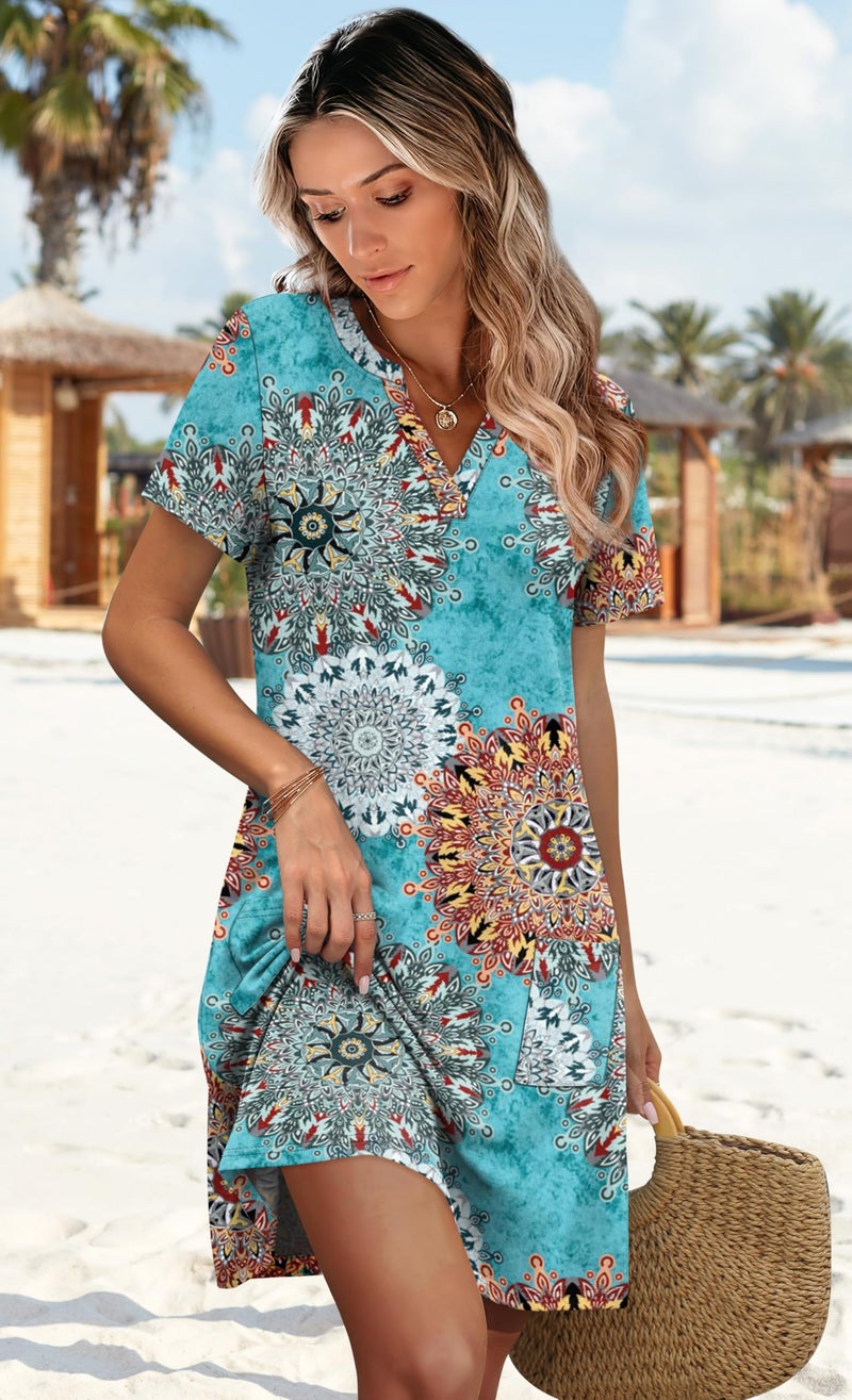 WIHOLL Summer Dresses for Women 2026 Vacation Casual Wedding Guest Beach Hawailan Boho Mini Dress Flowy Cruise Travel Floral Spring Outfits Short Sleeve XL - Image 4