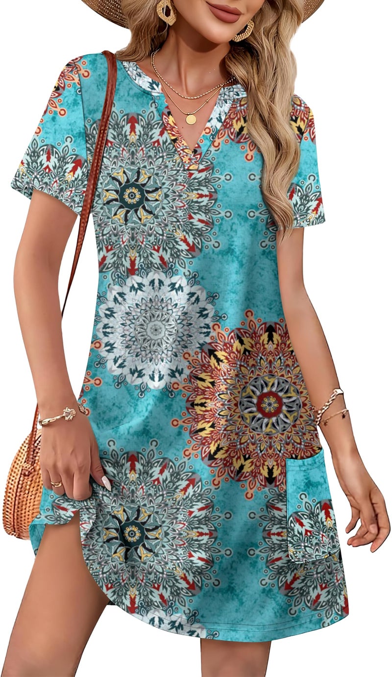 WIHOLL Summer Dresses for Women 2026 Vacation Casual Wedding Guest Beach Hawailan Boho Mini Dress Flowy Cruise Travel Floral Spring Outfits Short Sleeve XL - Image 1