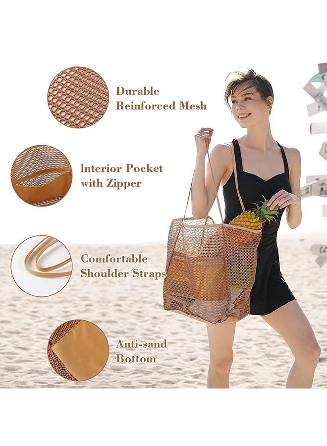 Beach Bag with Mini Pocket, Sandproof, Mesh Beach Tote Bags for Women, Large Foldable Mesh Swimming Pool Travel Bags for Travel Pool Family Beach Vacation - Image 4