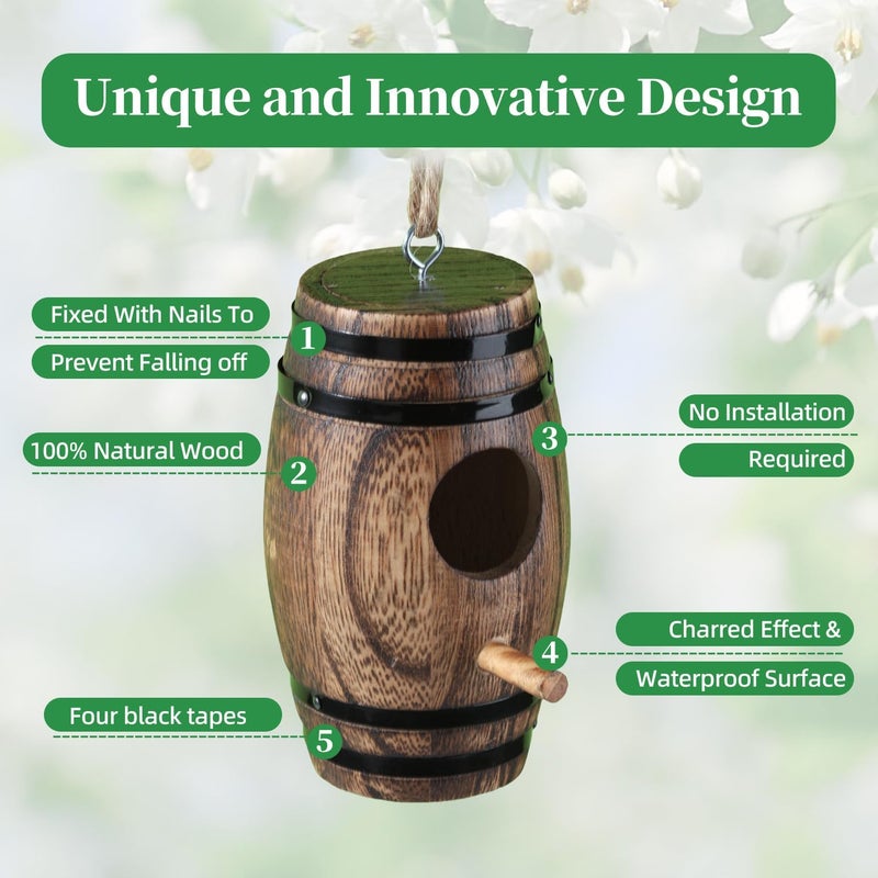 DY-SKTY 2 Pack Hummingbird Houses for Outside, DY-SKTY Wooden Hummingbird House for Nesting, Hanging Bird Houses for Outdoors with Pole, Unique Garden Gifts Home Decoration - Image 4