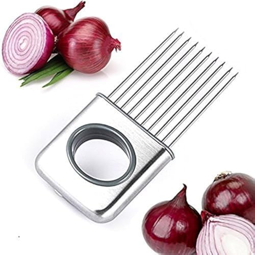 we3 Stainless Steel, Plastic Onion Holder Cutter Slicer Vegetable Tools Tomato Cutter, Silver - Image 1