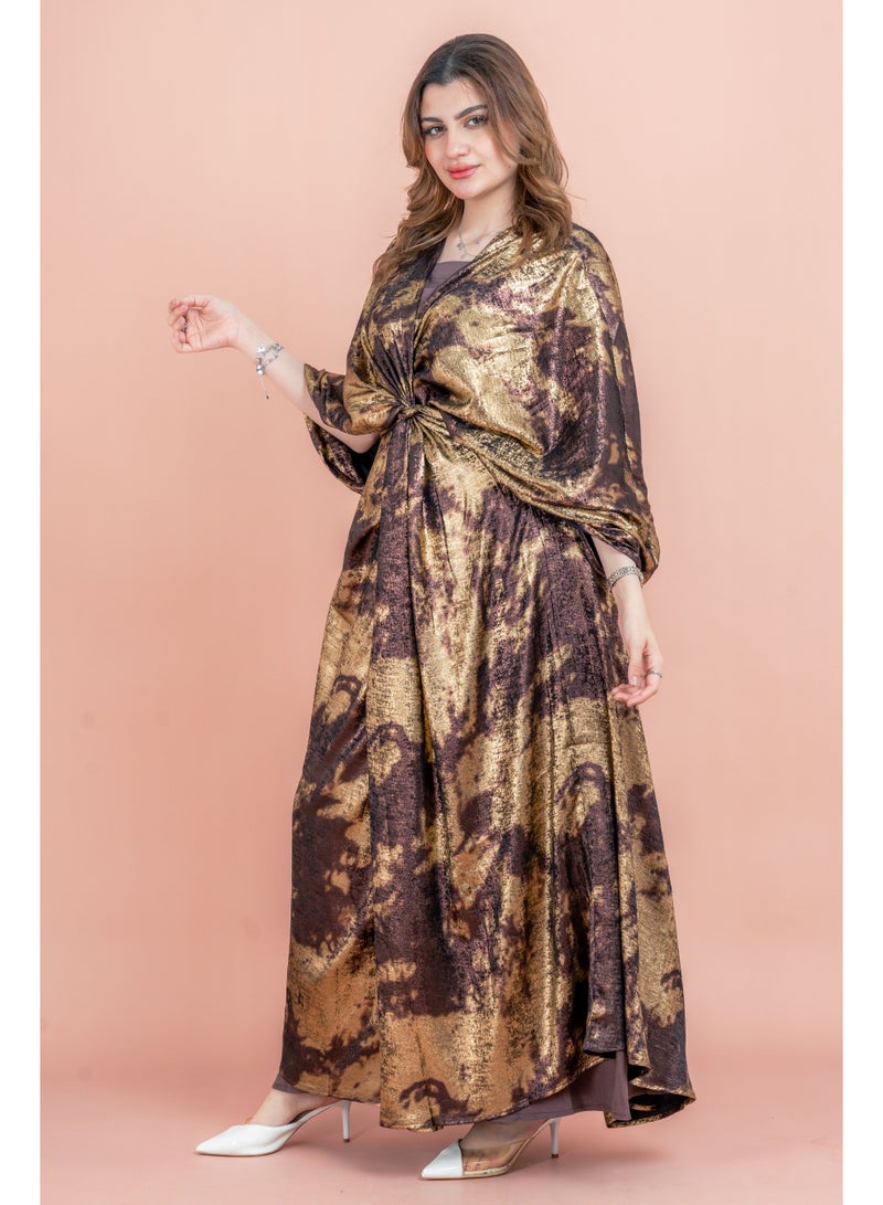 اكسا جلابية أنيقة بتصميم ملفوف لامع - Image 3