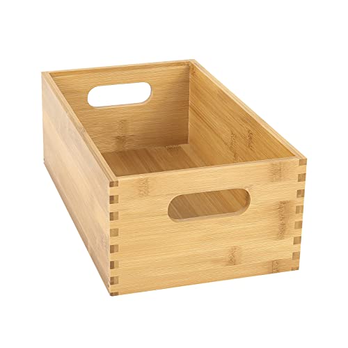 ANMINY Rattan Storage Basket Set of 3 Natural Bamboo Wooden Baskets with Handles Desktop Decorative Wicker Storage Basket Wood Nesting Crates Home Sundry Office Drawer Shelf Organizer - Image 5