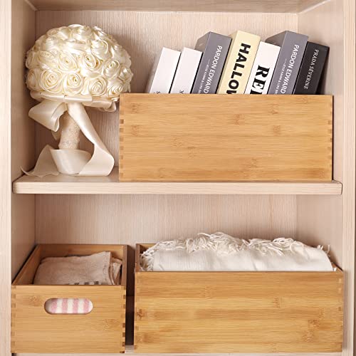 ANMINY Rattan Storage Basket Set of 3 Natural Bamboo Wooden Baskets with Handles Desktop Decorative Wicker Storage Basket Wood Nesting Crates Home Sundry Office Drawer Shelf Organizer - Image 2