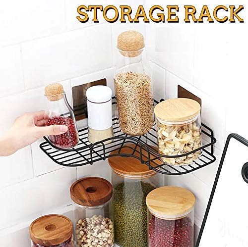 UNIQUE EMPIRE UNIQUE EMPIRE Stainless Steel Iron Coating SelfAdhesive Metal Bathroom Corner Rack Storage Shelves Black  - Image 2