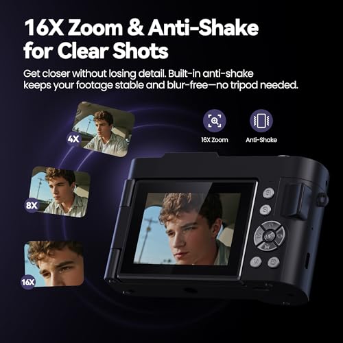 ROQIOO Digital Camera 4K for Photography Vlogging: 50MP Cameras for Video - 16X Zoom Photo Camera Gifts for Teens Ages 8-16 - 180°Flip Screen Compact Cámara - Point and Shoot Digital Cameras for YouTube - Image 4