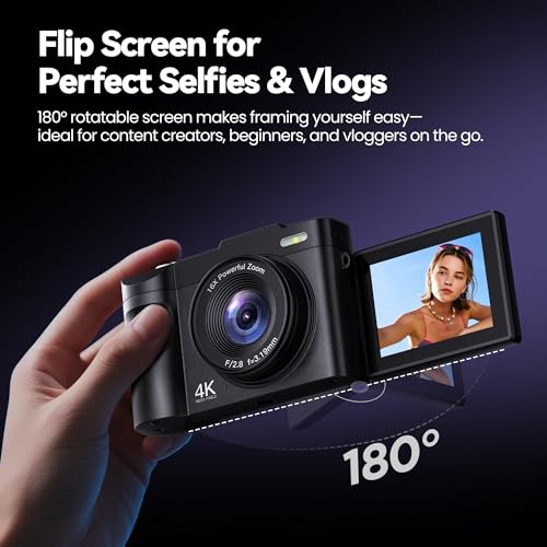 ROQIOO Digital Camera 4K for Photography Vlogging: 50MP Cameras for Video - 16X Zoom Photo Camera Gifts for Teens Ages 8-16 - 180°Flip Screen Compact Cámara - Point and Shoot Digital Cameras for YouTube - Image 3