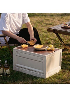 CityRiya-Long Camping Storage Box Outdoor Storage Bin Foldable Storage Case Container for Organizing Picnic Table with Wooden Lid Waterproof Trunk Organizer for Outdoor, Car  - Image 3