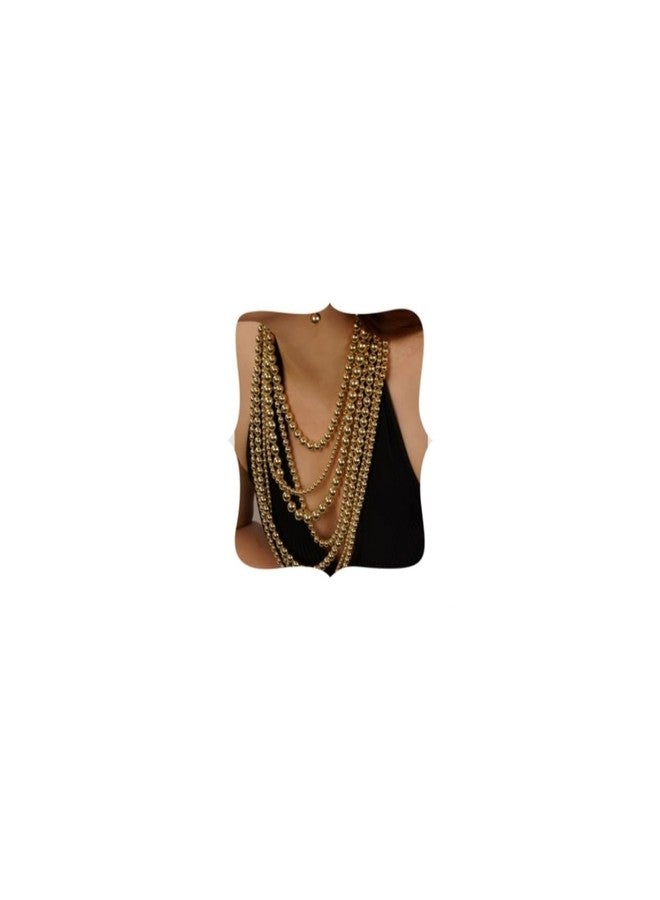Chmier Multi-Layered Simulated Faux Pearl Strand Necklace and Earrings Set Gold Long Chunky Stacked Choker for Women - Image 1