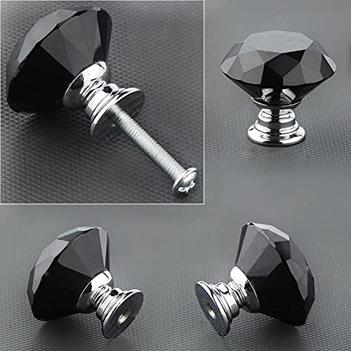 Akstore 6 Pcs Crystal Glass Cabinet Knobs 30mm Diamond Shape Drawer Kitchen Cabinets Dresser Cupboard Wardrobe Pulls Handles (30mm, Black) - Image 3