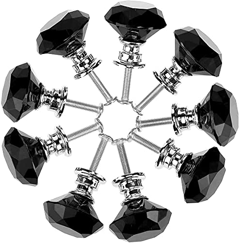Akstore 6 Pcs Crystal Glass Cabinet Knobs 30mm Diamond Shape Drawer Kitchen Cabinets Dresser Cupboard Wardrobe Pulls Handles (30mm, Black) - Image 5