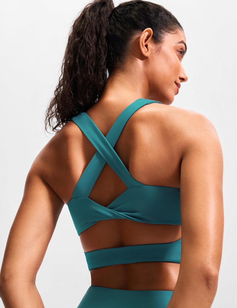 JOYSPELS Stunning Criss-Cross Back Sports Bra, Buttery Soft Longline Yoga Tank Top with Removable Padding, Padded Open-Back Workout Top for Pilates, Barre & Medium-Impact Gym Dark Green - Image 4