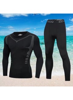 Generic Body Swimsuit Men's Swimming Trunks Long Summer Quick-drying Sunscreen Long Sleeve Trousers Split Hot Spring Beach Surfing Snorkeling Factory-Color:❥☆#∝〃★Cx Printed Long Sleeves + Reflective Shorts + Black Tight Trousers☆❥-Size:❥☆3xl [ 90-100kg ]☆❥  - Image 2