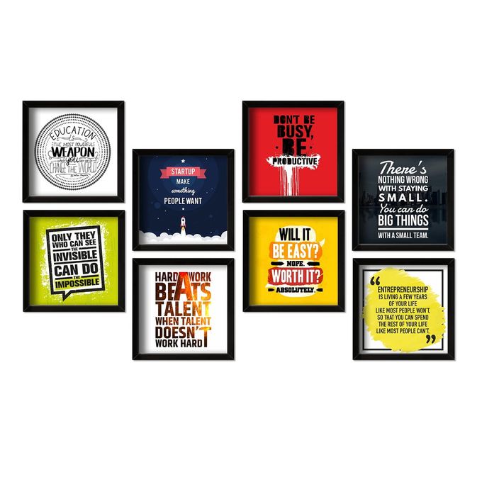 MOTIVATIONAL QUOTES WALL FRAMED POSTER, OFFICE DECOR, INPIRATIONAL FRAME WITH QUOTES.SET OF 8 (10 X 10 INCHES) (MDF POSTERS)