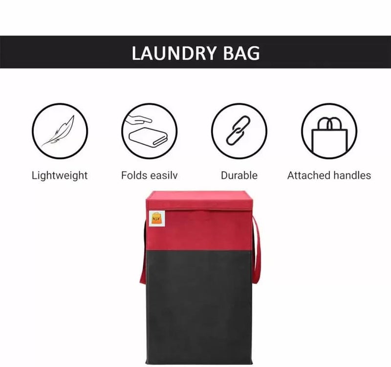 BB BACKBENCHERS Foldable Laundry Basket for Clothes with Lid 45L Durable Cloth Storage Basket Multipurpose Organizer for Laundry Toys and Home Essentials(RED-BLACK) - Image 2